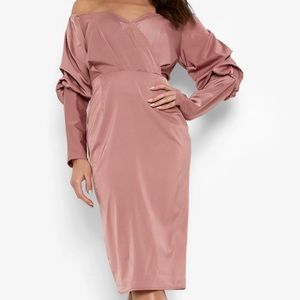 Satin Blouson Sleeve Midi Dress